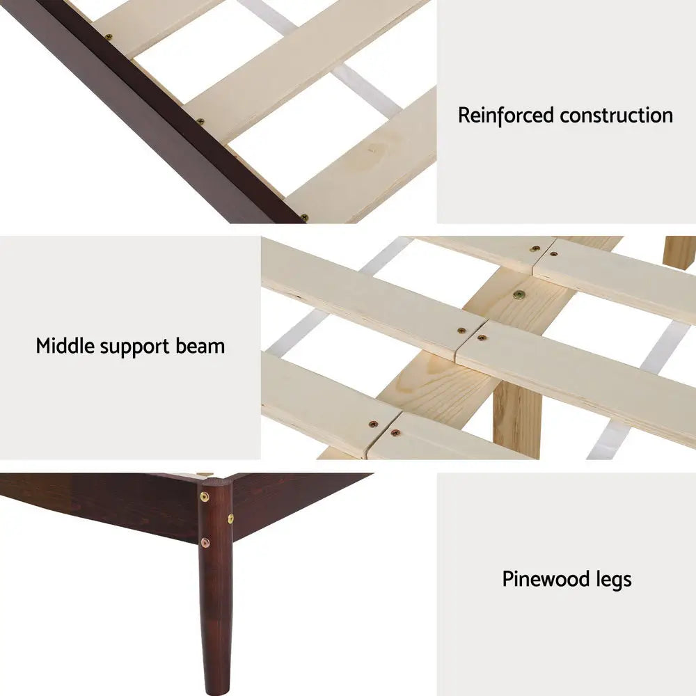 Artiss Bed Frame King Size Wooden Base Mattress Platform Timber Walnut VISE - Furniture > Bedroom