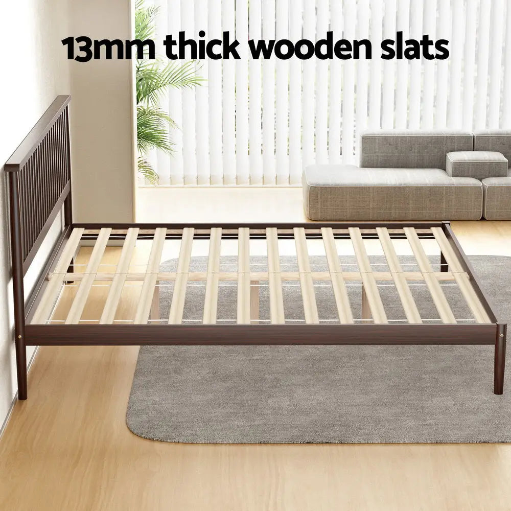 Artiss Bed Frame King Size Wooden Base Mattress Platform Timber Walnut VISE - Furniture > Bedroom