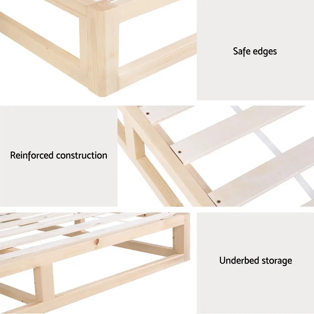 Artiss Bed Frame King Size Wooden Base Mattress Platform Timber Pine KALAM - Furniture > Bedroom
