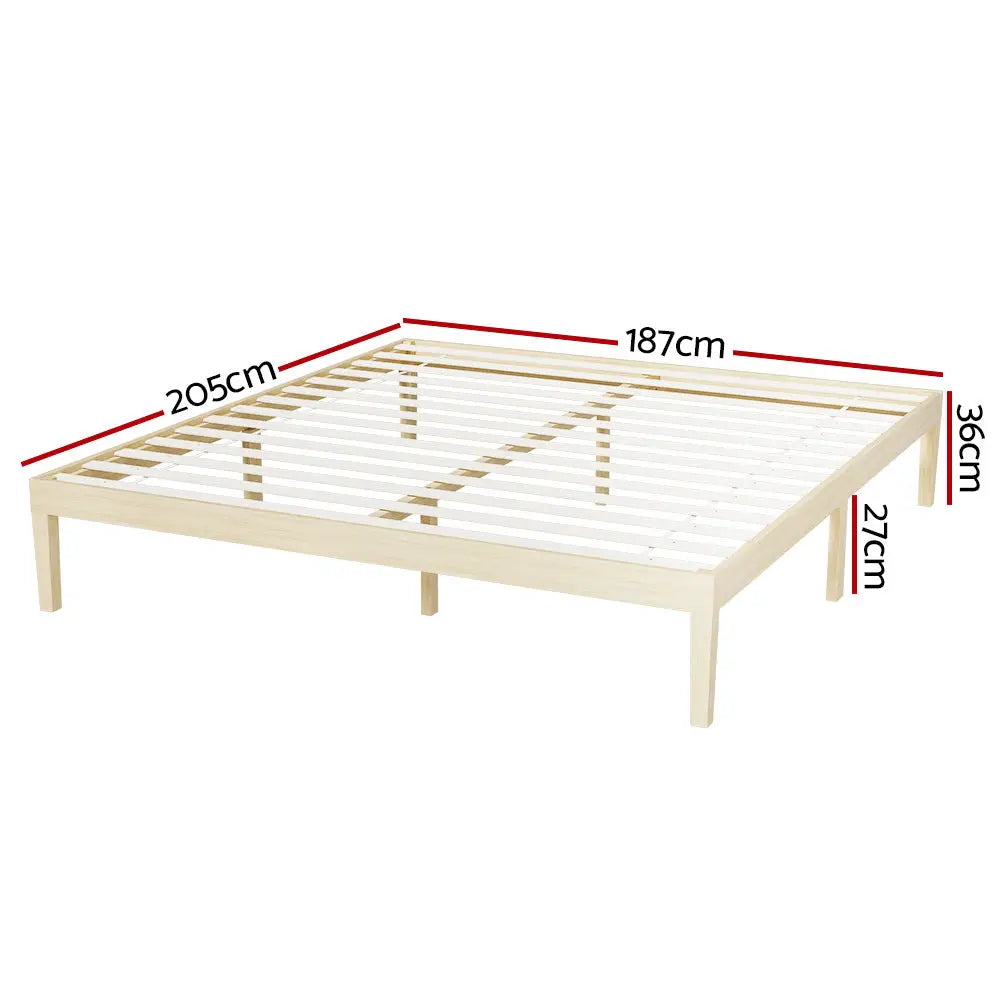 Artiss Bed Frame King Size Wooden Base Mattress Platform Timber Pine BRUNO - Furniture > Bedroom