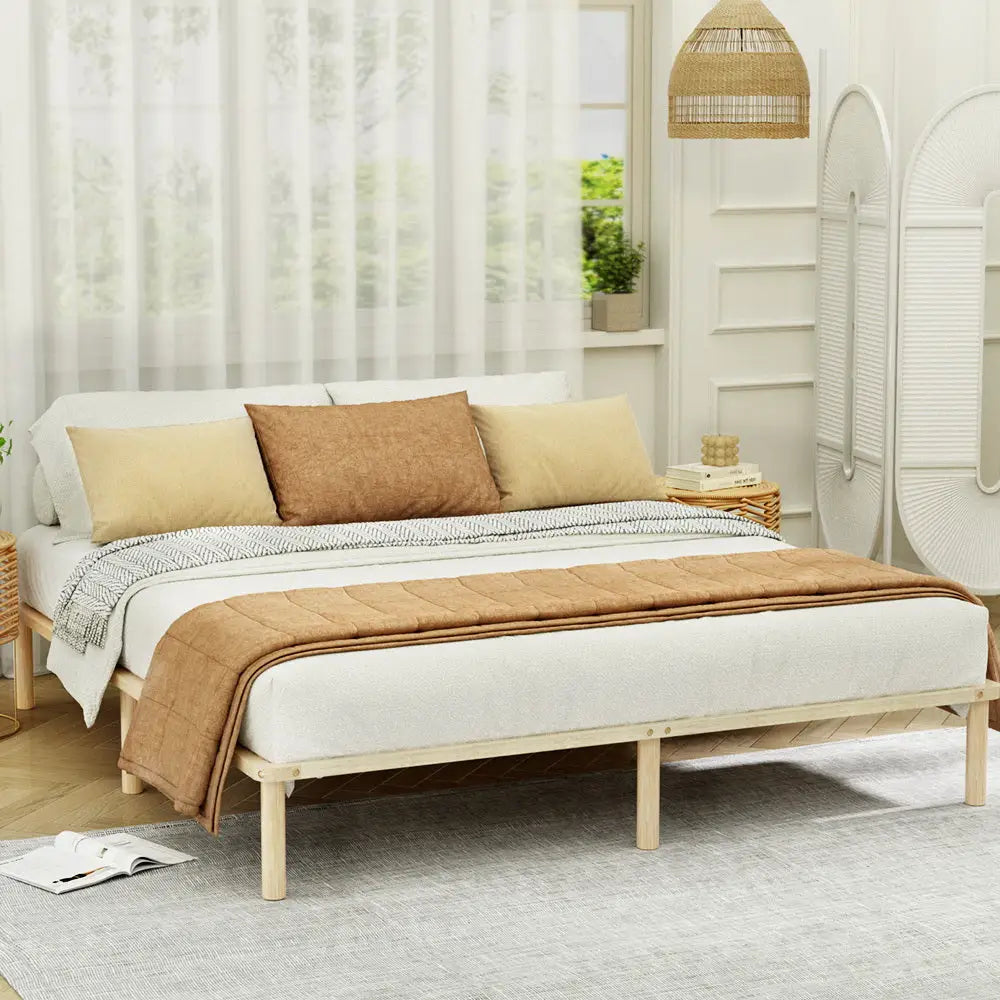 Artiss Bed Frame King Size Wooden Base Mattress Platform Timber Pine AMBA - Furniture > Bedroom