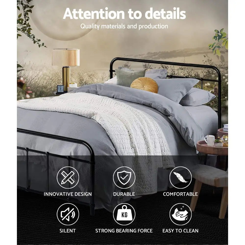Artiss Bed Frame Metal Frames LEO - Double (Black) - Furniture > Bedroom