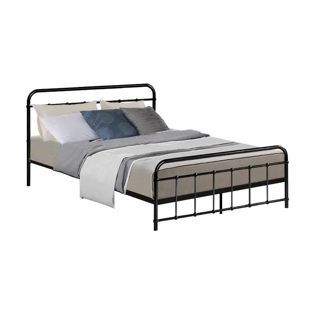 Artiss Bed Frame Metal Frames LEO - Double (Black) - Furniture > Bedroom