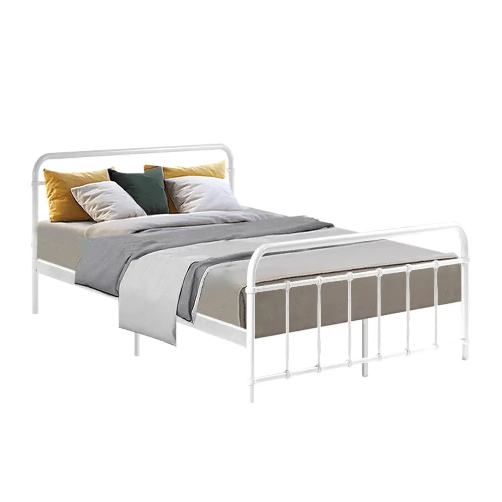 Artiss Bed Frame Metal Frames LEO - Double (White) - Furniture > Bedroom