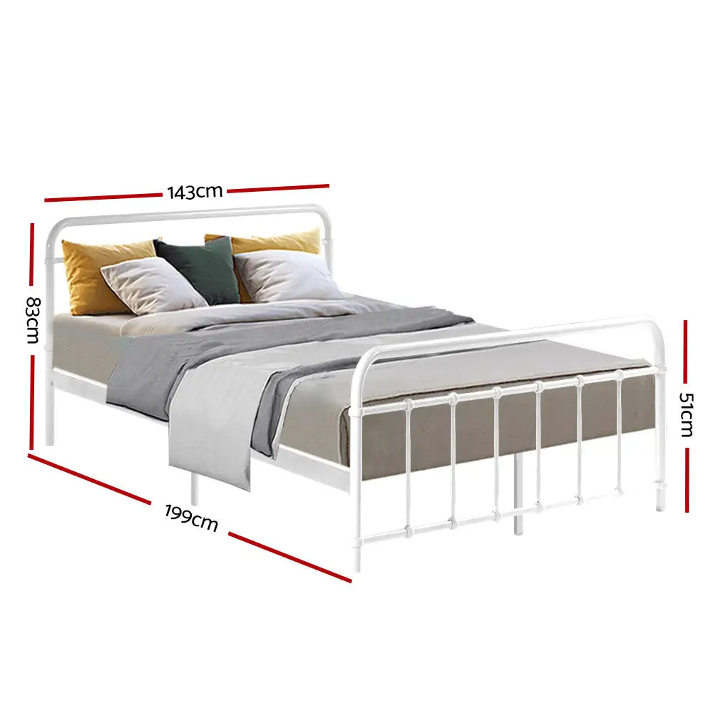 Artiss Bed Frame Metal Frames LEO - Double (White) - Furniture > Bedroom