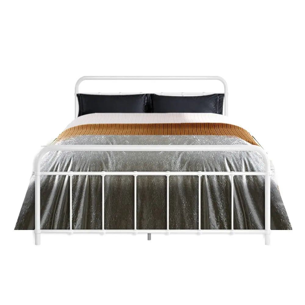 Artiss Bed Frame Metal Frames LEO - Double (White) - Furniture > Bedroom