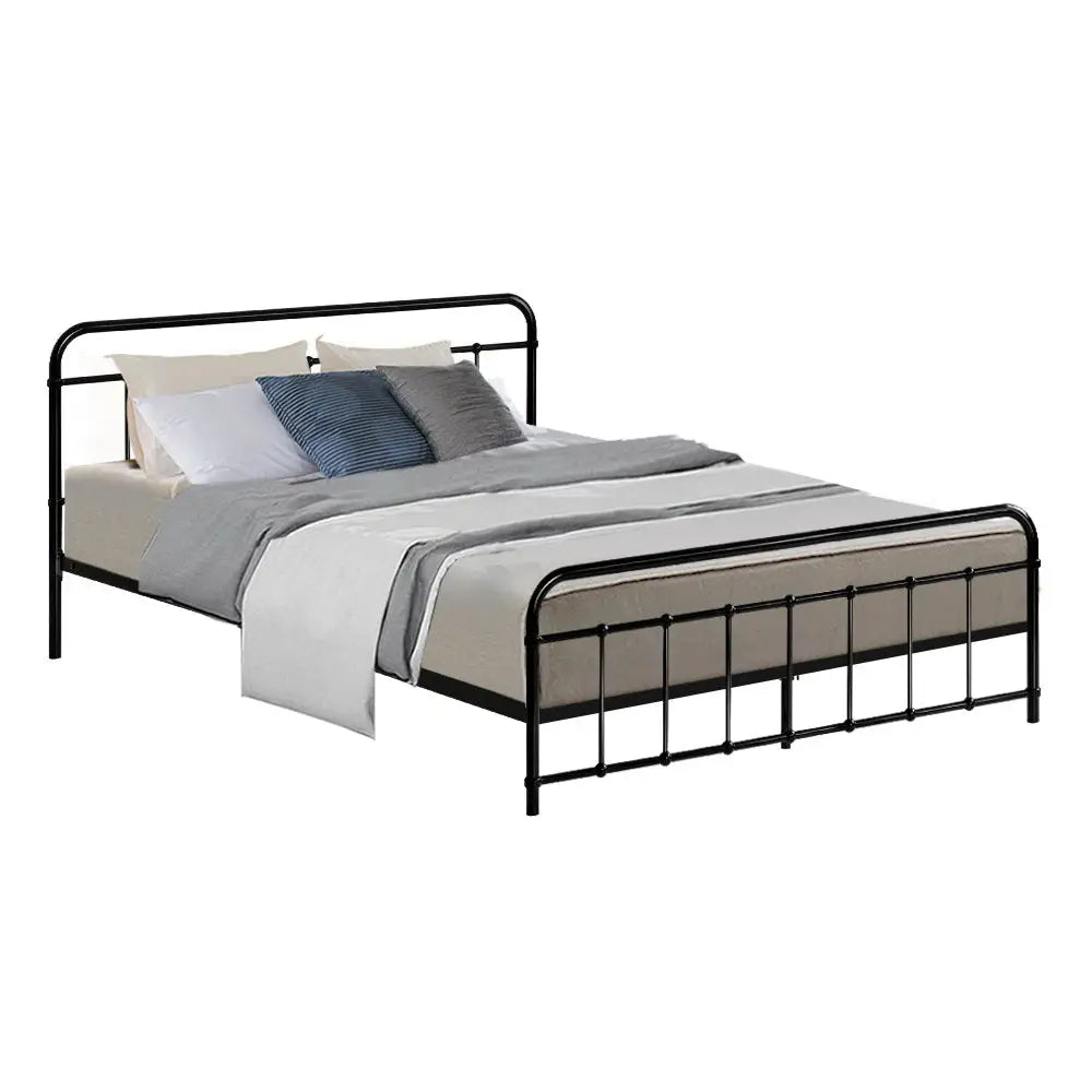 Artiss Bed Frame Metal Frames LEO - Queen (Black) - Furniture > Bedroom