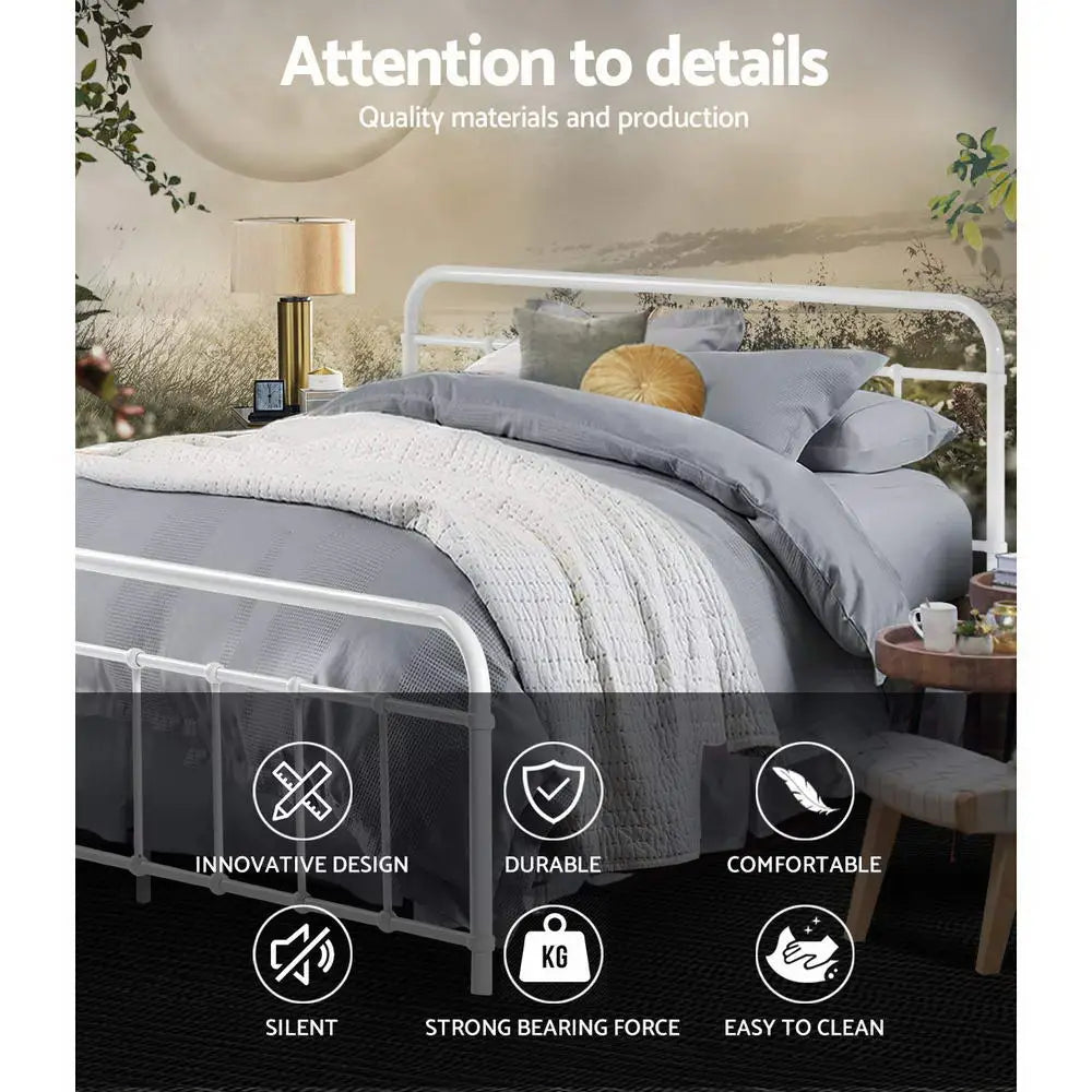 Artiss Bed Frame Metal Frames LEO - Queen (White) - Furniture > Bedroom