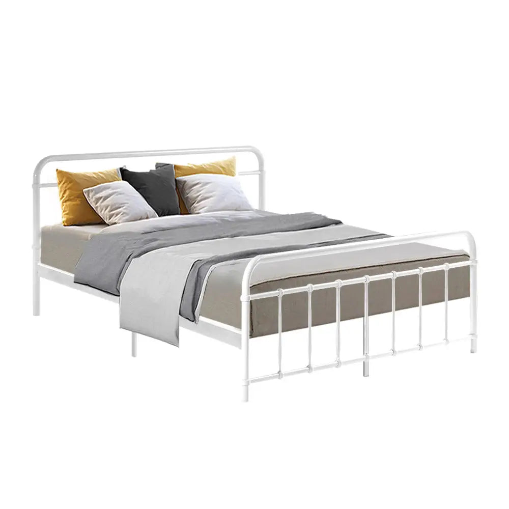 Artiss Bed Frame Metal Frames LEO - Queen (White) - Furniture > Bedroom