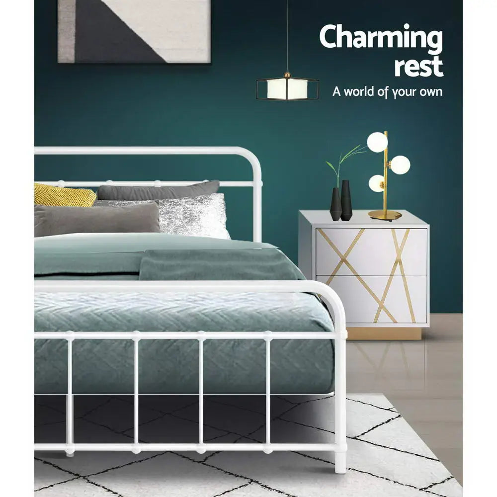 Artiss Bed Frame Metal Frames LEO - Queen (White) - Furniture > Bedroom