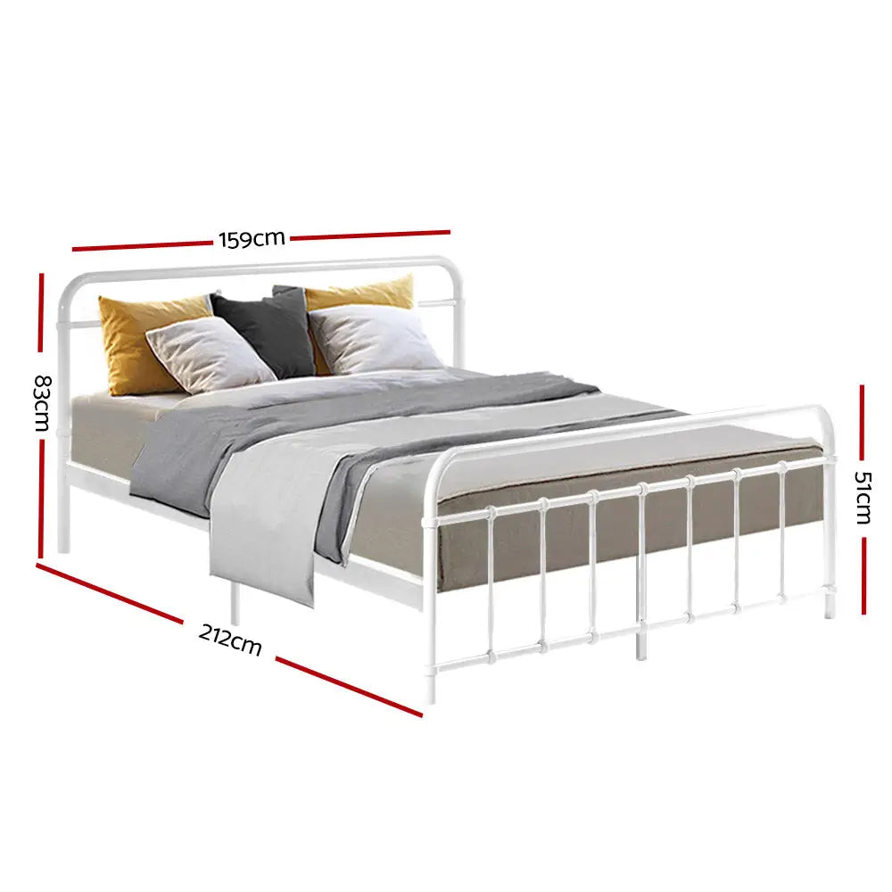 Artiss Bed Frame Metal Frames LEO - Queen (White) - Furniture > Bedroom