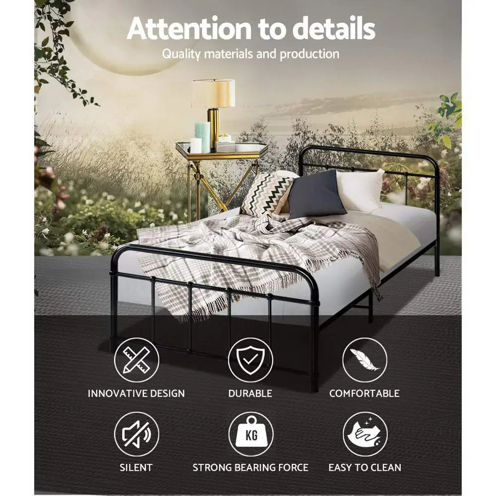 Artiss Bed Frame Metal Frames LEO - Single (Black) - Furniture > Bedroom