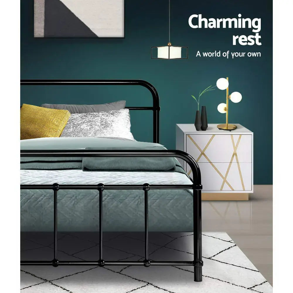 Artiss Bed Frame Metal Frames LEO - Single (Black) - Furniture > Bedroom