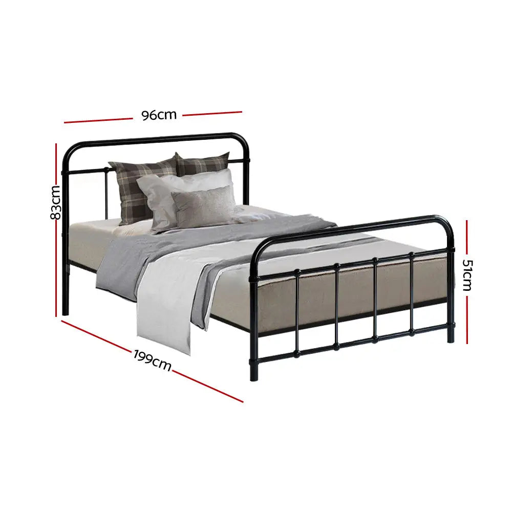 Artiss Bed Frame Metal Frames LEO - Single (Black) - Furniture > Bedroom