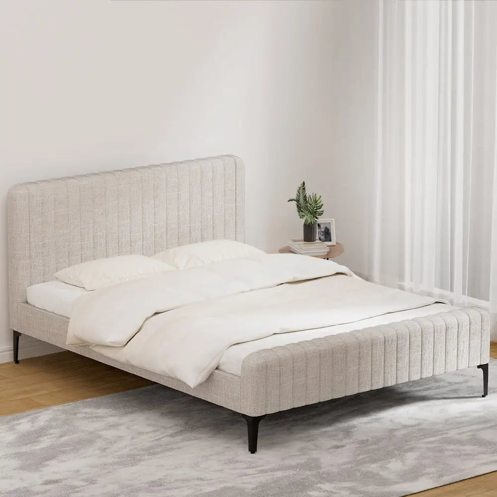 Artiss Bed Frame Queen Size Beige AMMY - Furniture > Bedroom