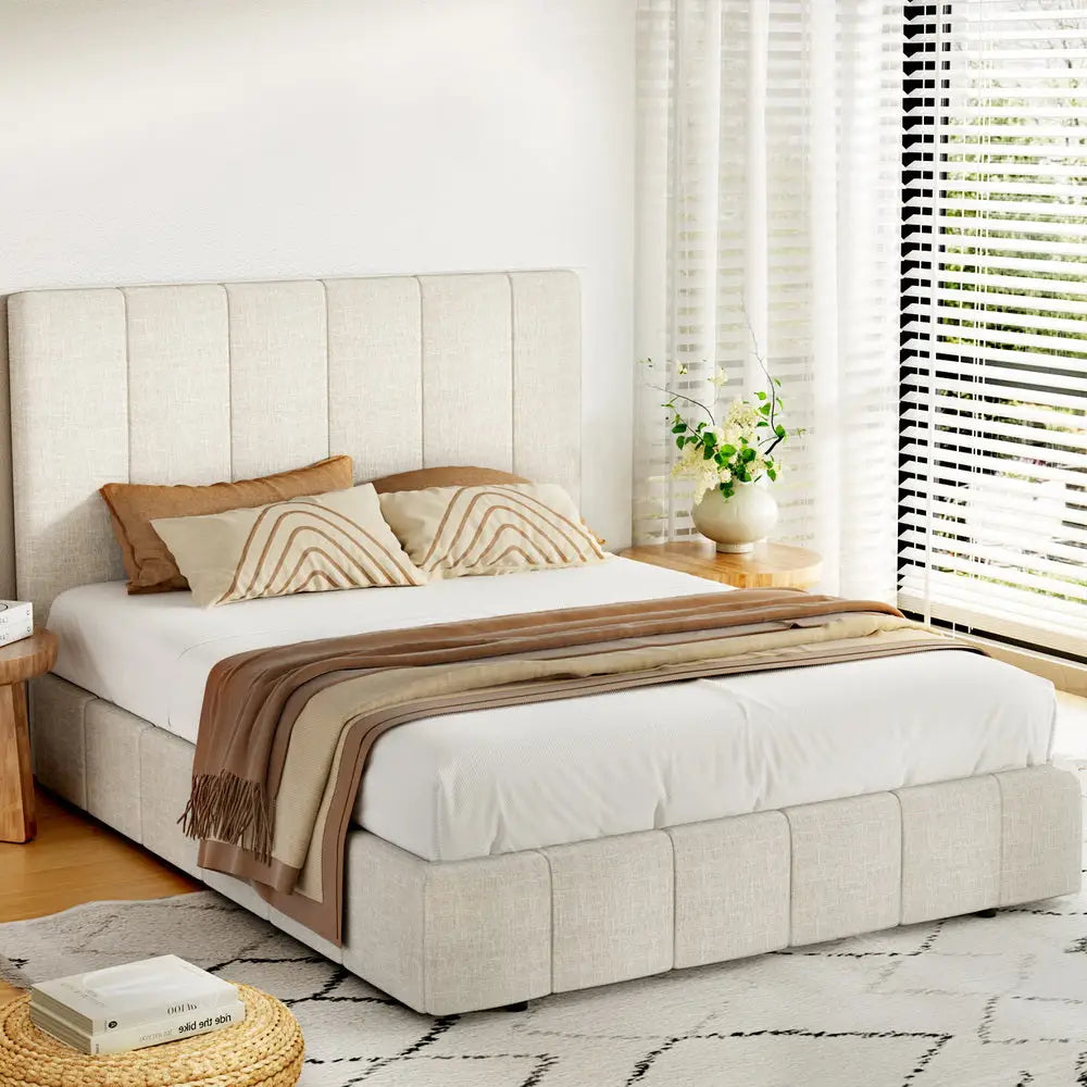 Artiss Bed Frame Queen Size Beige TETTE - Furniture > Bedroom