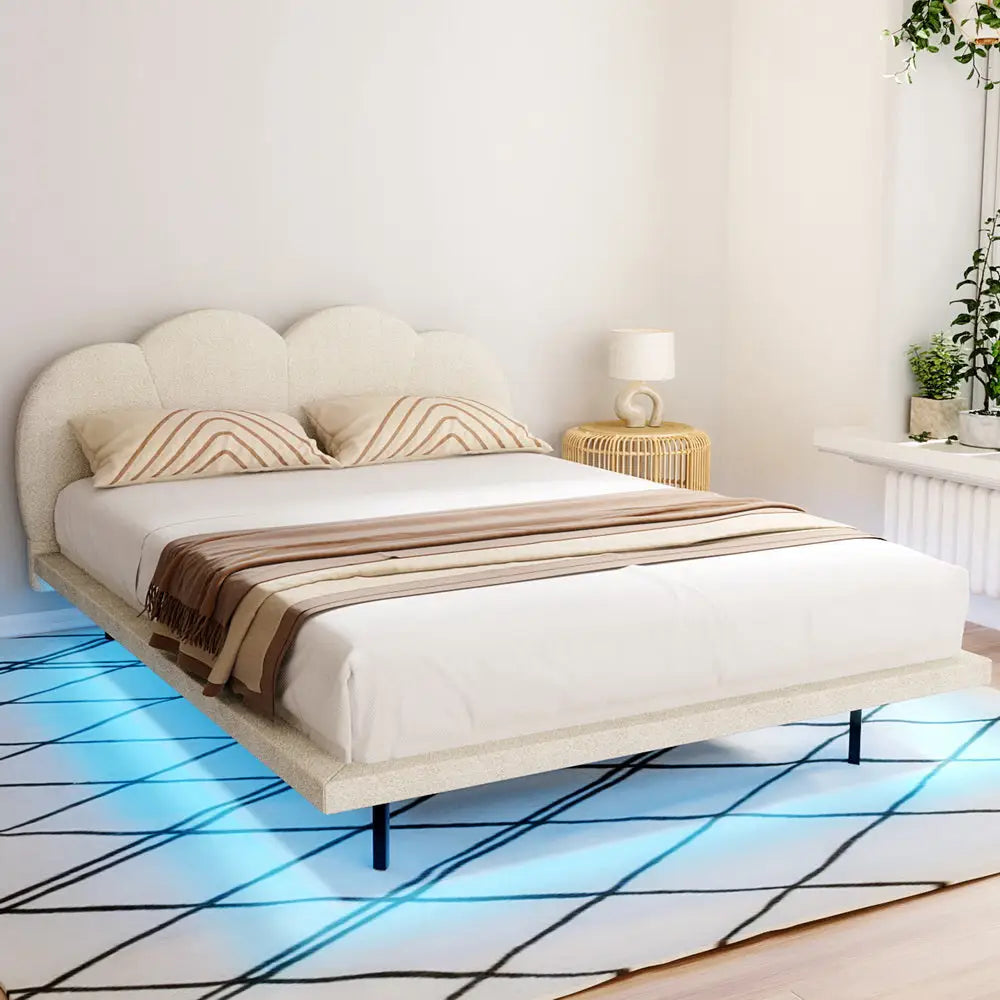 Artiss Bed Frame Queen Size Boucle Beige SASA - Furniture > Bedroom