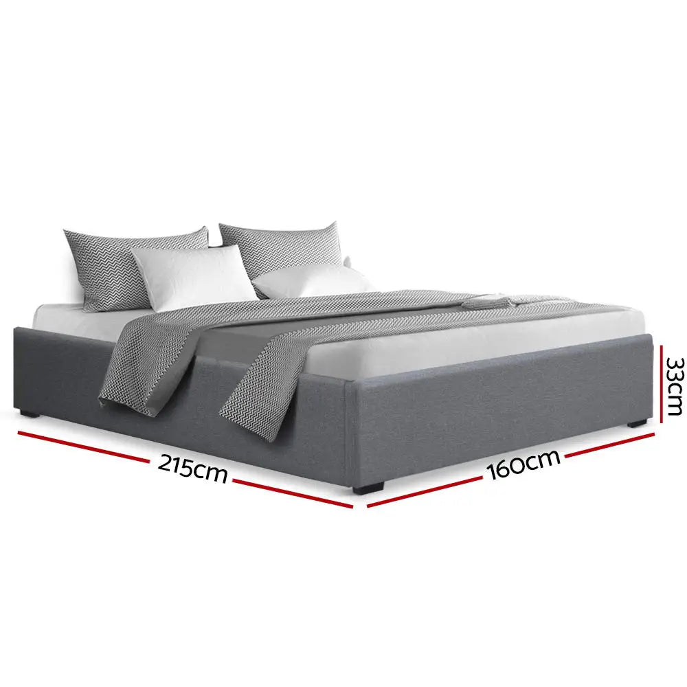 Artiss Bed Frame Queen Size Gas Lift Base Grey TOKI - Furniture > Bedroom