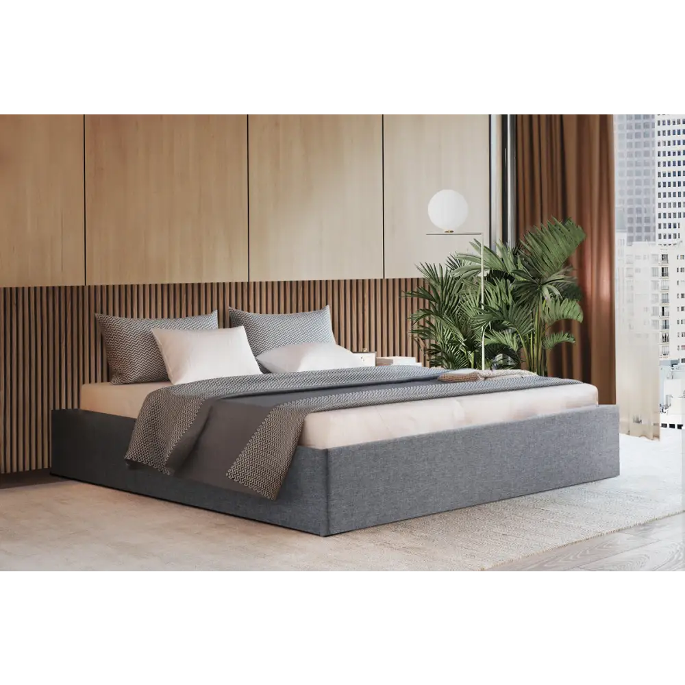 Artiss Bed Frame Queen Size Gas Lift Base Grey TOKI - Furniture > Bedroom