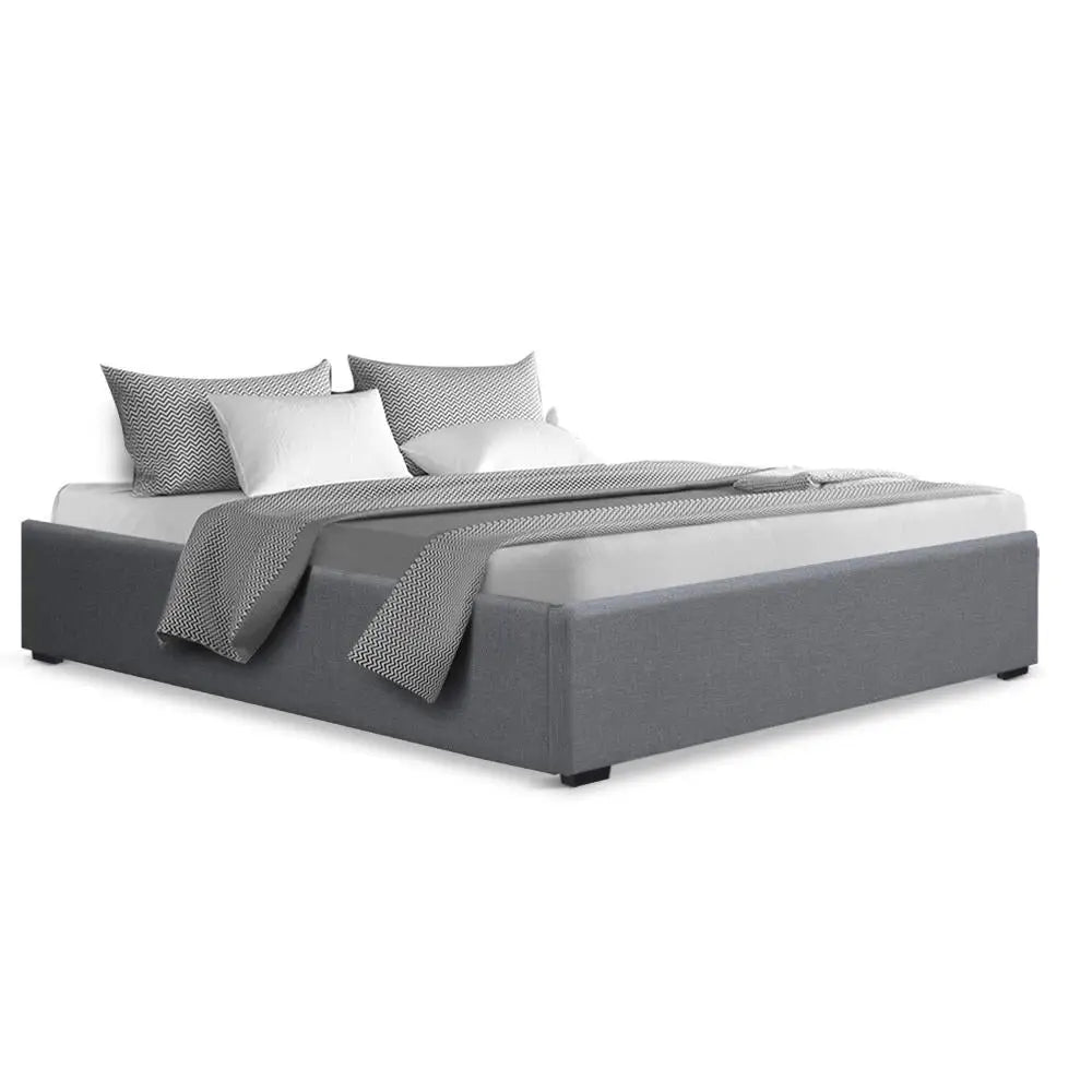 Artiss Bed Frame Queen Size Gas Lift Base Grey TOKI - Furniture > Bedroom