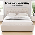 Artiss Bed Frame Queen Size Gas Lift Beige VILA - Furniture > Bedroom > Beds & Bed Frames