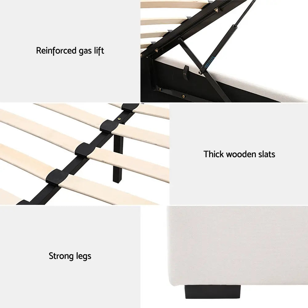 Artiss Bed Frame Queen Size Gas Lift Beige VILA - Furniture > Bedroom > Beds & Bed Frames