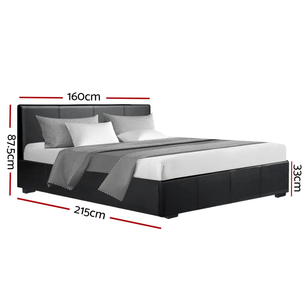 Artiss Bed Frame Queen Size Gas Lift Black NINO - Furniture > Bedroom