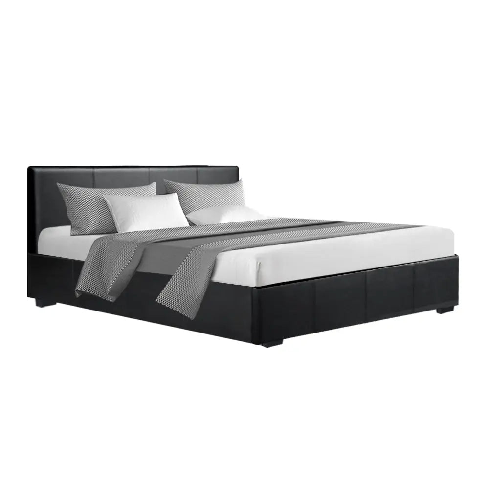 Artiss Bed Frame Queen Size Gas Lift Black NINO - Furniture > Bedroom
