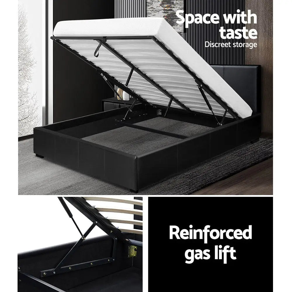 Artiss Bed Frame Queen Size Gas Lift Black NINO - Furniture > Bedroom