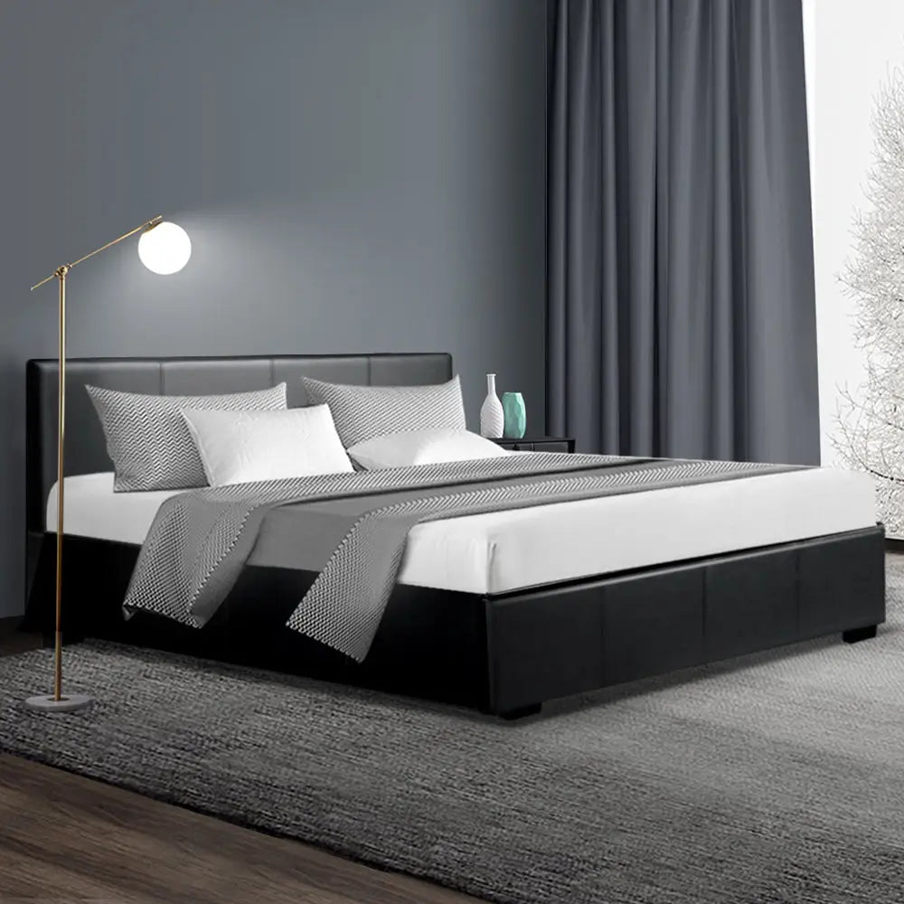 Artiss Bed Frame Queen Size Gas Lift Black NINO - Furniture > Bedroom