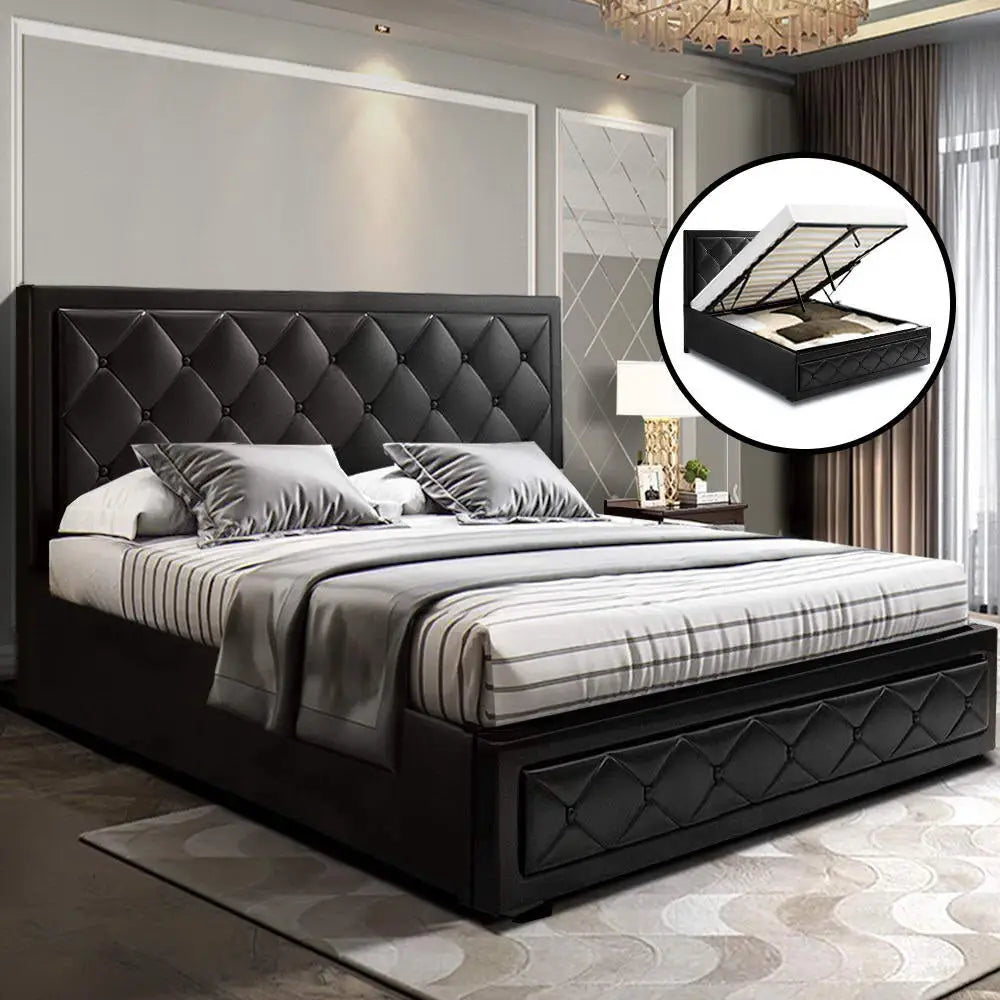 Artiss Bed Frame Queen Size Gas Lift Black TIYO - Furniture > Bedroom