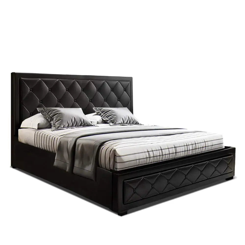 Artiss Bed Frame Queen Size Gas Lift Black TIYO - Furniture > Bedroom