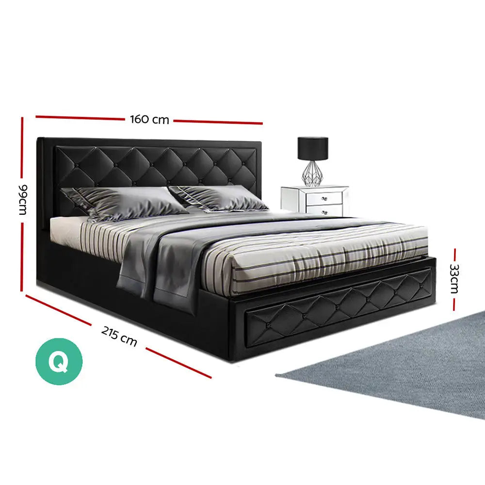 Artiss Bed Frame Queen Size Gas Lift Black TIYO - Furniture > Bedroom