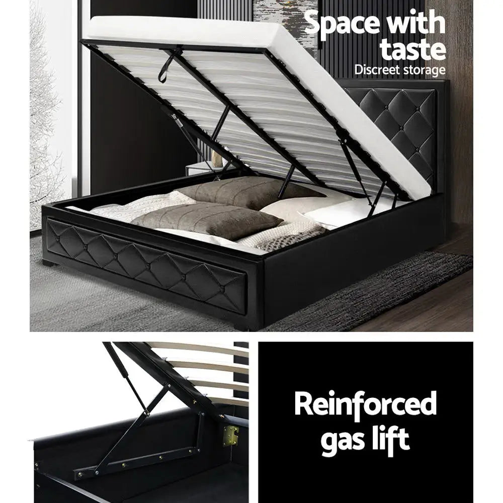 Artiss Bed Frame Queen Size Gas Lift Black TIYO - Furniture > Bedroom