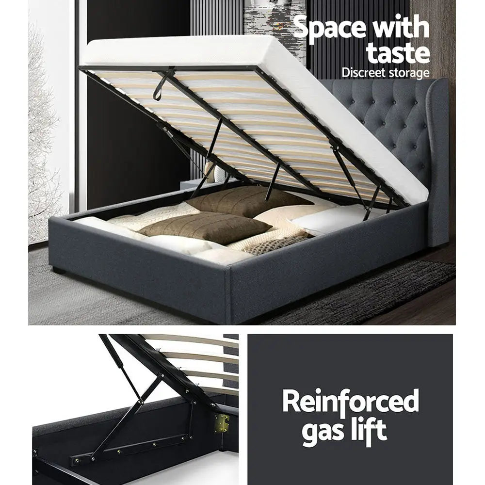 Artiss Bed Frame Queen Size Gas Lift Charcoal ISSA - Furniture > Bedroom