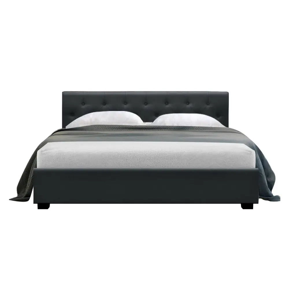 Artiss Bed Frame Queen Size Gas Lift Charcoal VILA - Furniture > Bedroom