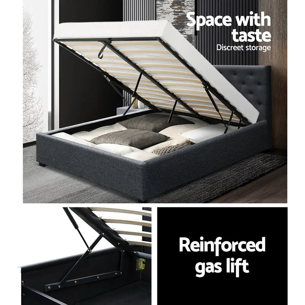 Artiss Bed Frame Queen Size Gas Lift Charcoal VILA - Furniture > Bedroom