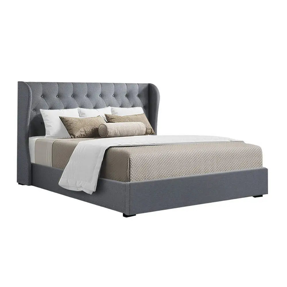 Artiss Bed Frame Queen Size Gas Lift Grey ISSA - Furniture > Bedroom
