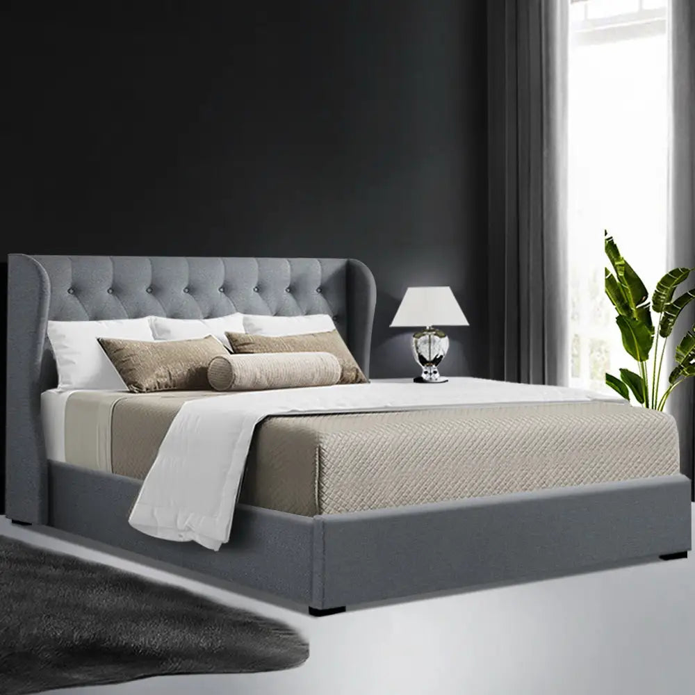 Artiss Bed Frame Queen Size Gas Lift Grey ISSA - Furniture > Bedroom