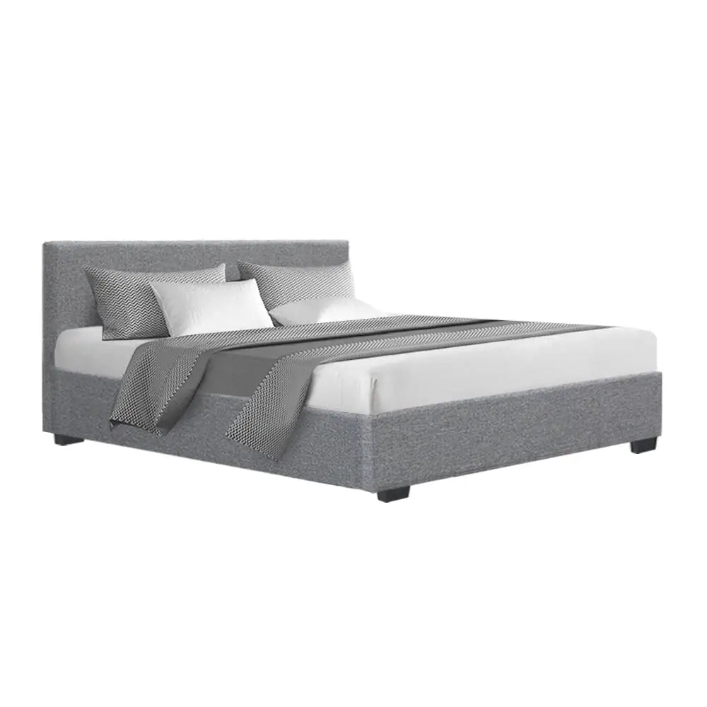 Artiss Bed Frame Queen Size Gas Lift Grey NINO - Furniture > Bedroom