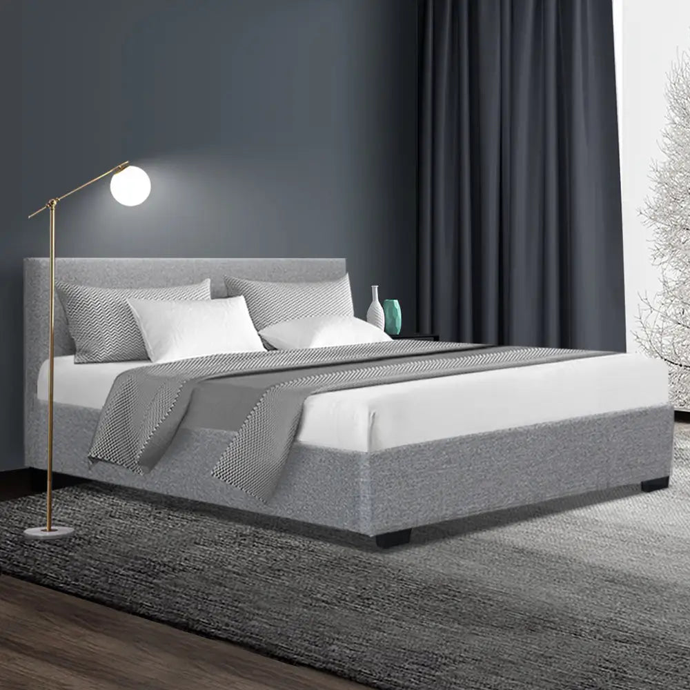 Artiss Bed Frame Queen Size Gas Lift Grey NINO - Furniture > Bedroom