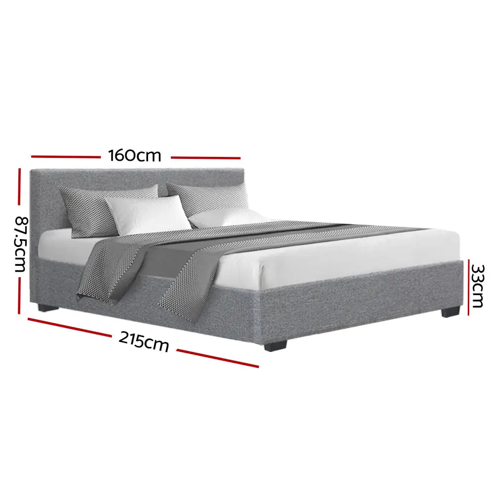 Artiss Bed Frame Queen Size Gas Lift Grey NINO - Furniture > Bedroom