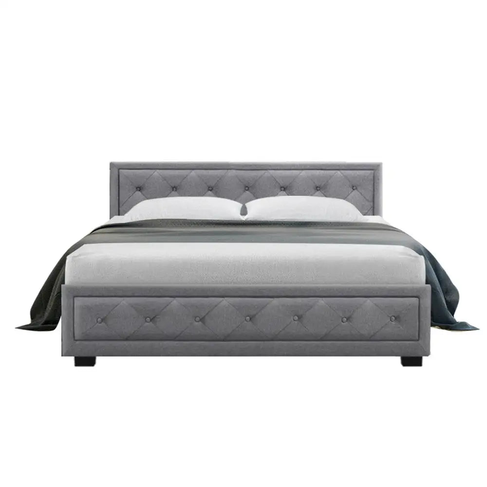 Artiss Bed Frame Queen Size Gas Lift Grey TIYO - Furniture > Bedroom