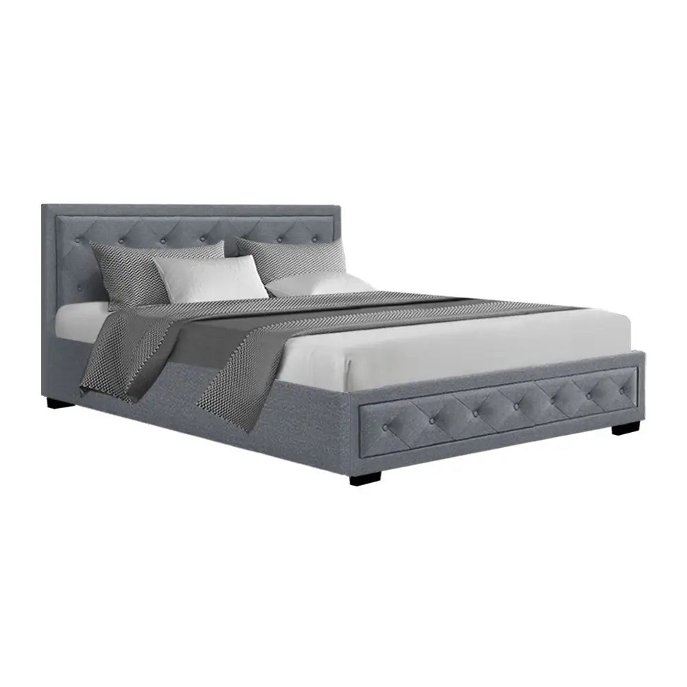 Artiss Bed Frame Queen Size Gas Lift Grey TIYO - Furniture > Bedroom