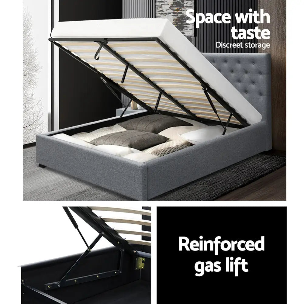 Artiss Bed Frame Queen Size Gas Lift Grey VILA - Furniture > Bedroom