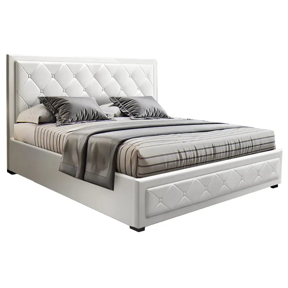 Artiss Bed Frame Queen Size Gas Lift White TIYO - Furniture > Bedroom