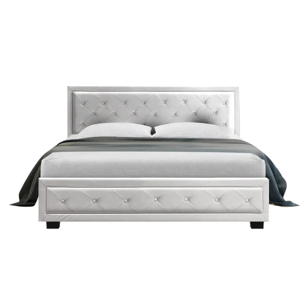 Artiss Bed Frame Queen Size Gas Lift White TIYO - Furniture > Bedroom