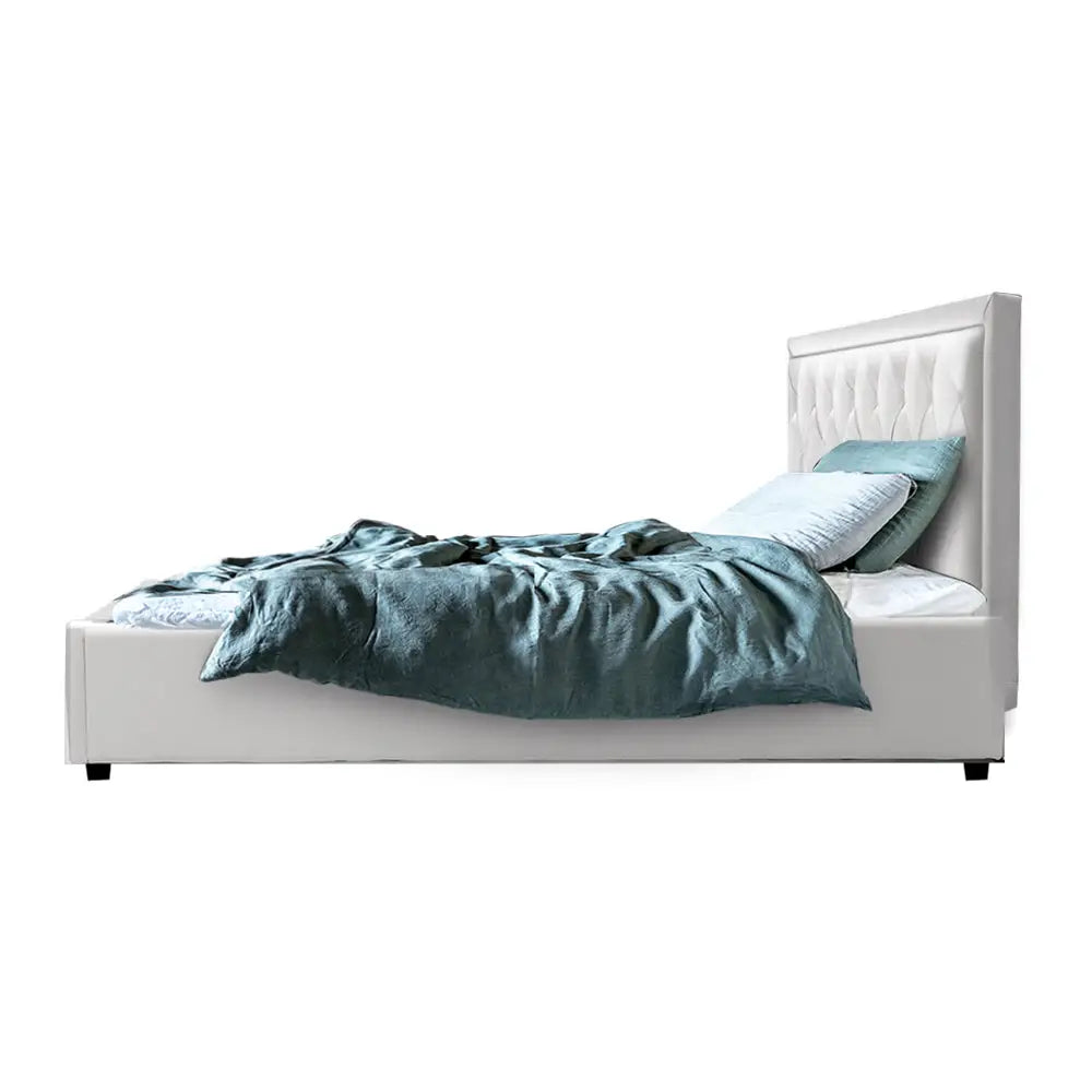Artiss Bed Frame Queen Size Gas Lift White TIYO - Furniture > Bedroom