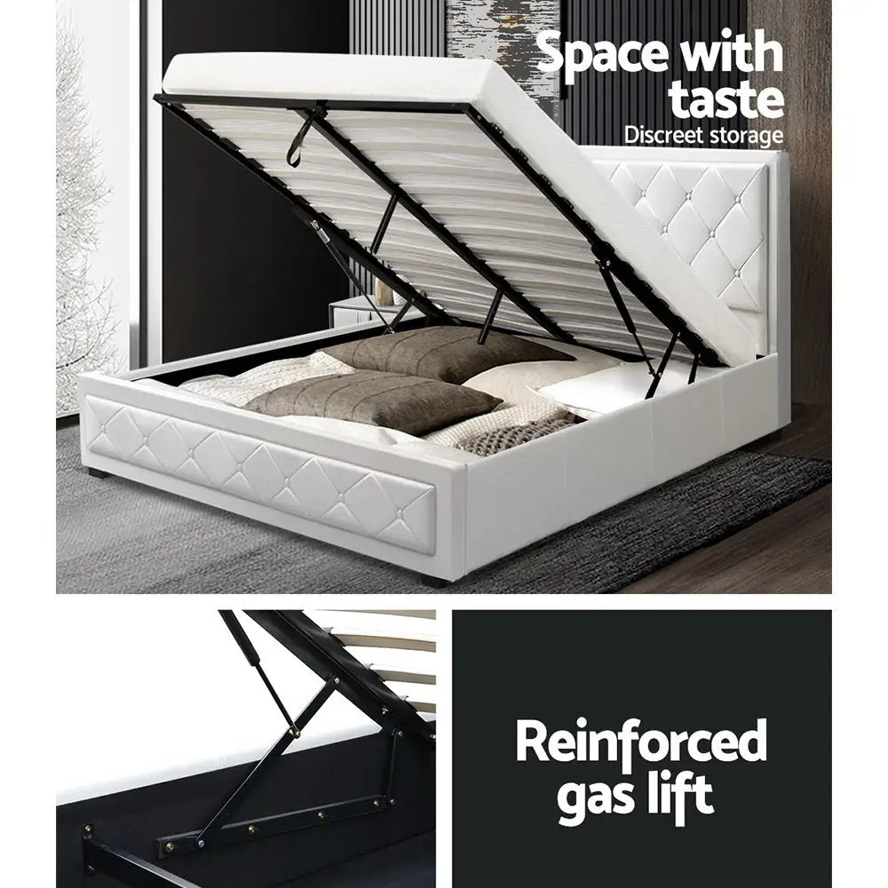 Artiss Bed Frame Queen Size Gas Lift White TIYO - Furniture > Bedroom