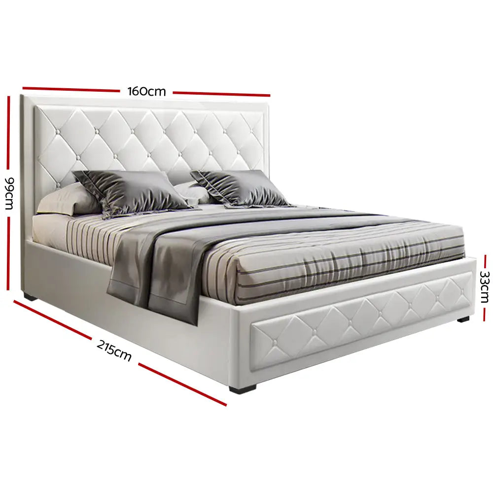 Artiss Bed Frame Queen Size Gas Lift White TIYO - Furniture > Bedroom